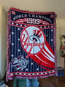 Vintage MLB New York Yankees 1999 World Series Champions Knit Blanket/Throw - Picture 1 of 3