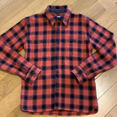 Camisa de Franela THE FLAT HEAD Cuadros Naranja Talla 34 Usada De Japón Foto 1 de 2