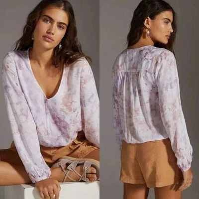 Cloth & Stone Anthropologie 领带染料上衣女式 XS 水彩艺术波西米亚小屋 — 第 1/4 张图片