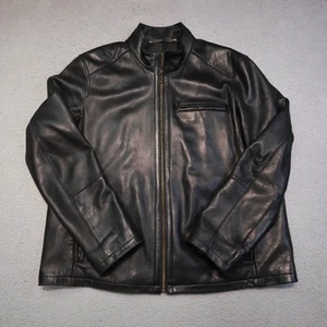 Chaqueta de Cuero Cole Haan Para Hombres XL Negra Piel de Cordero Moto Bolsillos con Cremallera Motociclista Clásico - Imagen 1 de 22