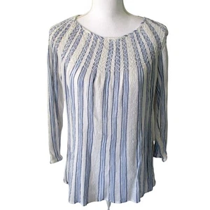 J. Jill Women's Blue & White Striped 3/4 Sleeve Embroidered Shirt Size Small - Picture 1 of 10