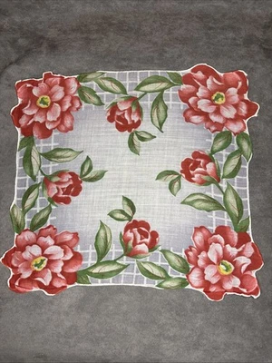 "Pañuelo vintage floral rojo rosa rosas pañuelo pañuelo 12"" X 11""" Foto 1 de 4