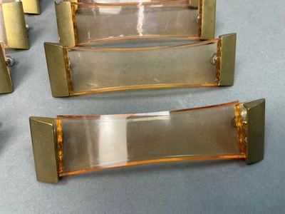 Vtg Mid Century Modern Drawer Pulls Dresser Handles 12 MCM Brass & Peach Plastic - Image 1 of 4