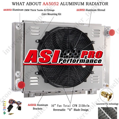 3-Row Aluminum Radiator+Shroud For 1961-1966 Ford Thunderbird 6.4L 6.6L 7.0L V8. - Image 1 of 4