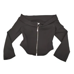 Zara Black Off The Shoulder Zip Front Long Sleeve Corset Top Fitted Jacket M - Picture 1 of 6