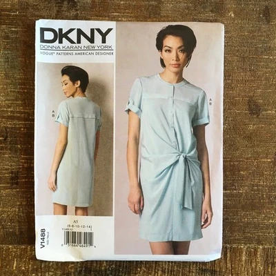Vogue Sewing Pattern V1488 DKNY Womens Waist Tie Dress and Slip 6-14 UNCUT - Image 1 of 3