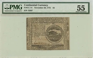 1775 November 29, $4 Continental Currency FR#CC-14 PMG AU55 Choice - Picture 1 of 2