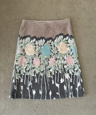Ted Baker Pink Grey Green Floral Velvet A-Line Skirt Size 2 UK 10 VGC Embroidery - Image 1 of 4