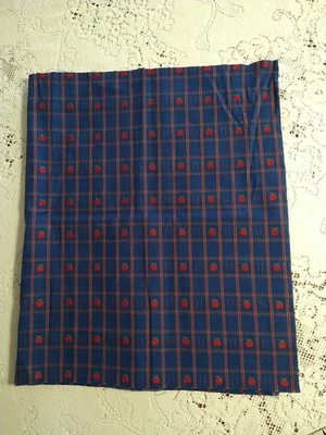 REMNANT Homespun Style Plaid Fabric Navy w/ Red Apples Check Cotton Woven 17x19" - Image 1 of 4