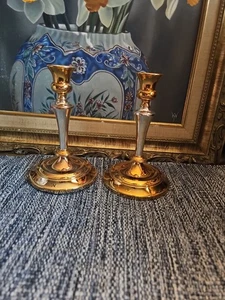 Vintage Pair Brass Candle Stick Holders 7.5” tall Made In Japan - Picture 1 of 20
