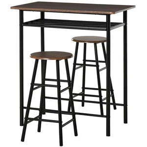HOMCOM Juego de Comedor de 3 Piezas con 2 Sillas a Juego y 1 Mesa Negro y Roble - Imagen 1 de 11