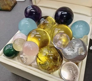 Mini Sphere 14 pcs 64g Crystal gemstone job lot citrine amethyst quartz 8-16mm - Picture 1 of 10
