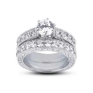 2.30ct F-SI1 Round Natural Diamonds 14k  Vintage Style Wedding Ring Set - Picture 1 of 3