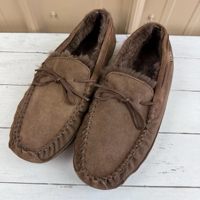 LL BEAN Men's 12 M Wicked Good Brown Slippers Warm Moccasin Shearling Sheepskin - Image 1 of 4