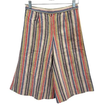 VTG 60s Woven Striped High Waist Culotte Shorts Multicolor Talon Zip Boho Hippie - Image 1 of 4