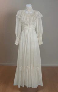 Vtg CANDI JONES Dress XS Victorian Cottage Wedding Ivory Lace Ruffle Prairie - Picture 1 of 13