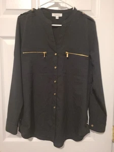 Calvin Klein Damen Shirt Schwarz Medium Knopfleiste Langarm Bluse Gold Akzent - Bild 1 von 6