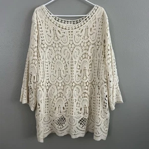 Adiva Crochet Lace Top Women’s Plus 3X Ivory Cream Off White Boho Romantic NWT - Picture 1 of 10