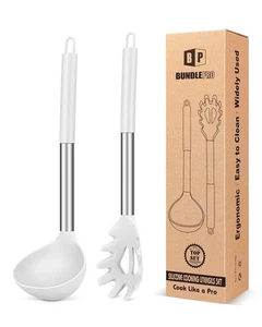 Silicone Pasta Fork and Ladle Spoon Set, Large Non Stick Kitchen Utensils for... - Picture 1 of 7