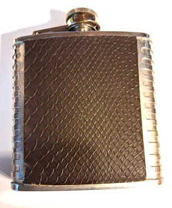 Vintage 6 Unzen Flachmann braun, silberfarben, Deckel zum Anschrauben - Bild 1 von 8