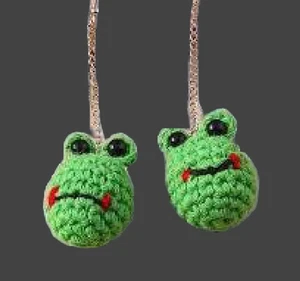 Frog crochet Earrings crochet dangly earrings OOAK brand new - Picture 1 of 2