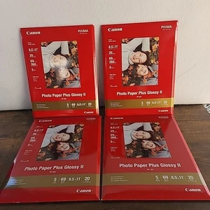 LOT OF 4 CANON PIXMA 8.5" X 11" PHOTO PAPER PLUS GLOSSY II, 80 Total Sheets - Picture 1 of 3