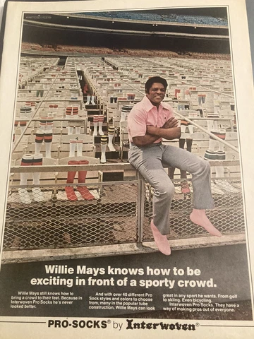 1975 Original Print Ad Of Willie Mays For Pro Socks By Interwoven Cover