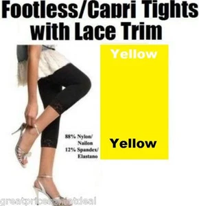 LADIES FOOTLESS TIGHT/CAPRI LEGGINGS With Lace Trim #Yellow Angelina One Size - Picture 1 of 5