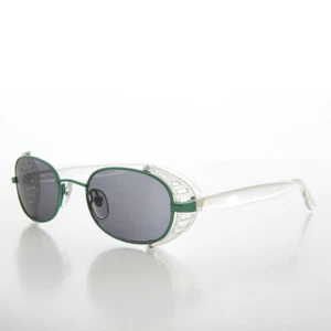 Cyber Punk Colorful Side Shield Vintage Sunglass Clear / Green - Mystery - Picture 1 of 3