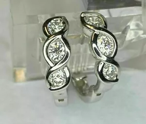 2 Ct Round Cut Diamond VVS1/D Huggie Hoop Women's Earrings 14K White Gold Finish - Picture 1 of 3