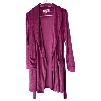 Juicy Couture Velour Pocket Spell Out Logo Belted Lounge Robe Purple Pink Sz S/M - Image 1 of 4