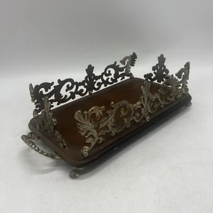 Wooden Handled Serving or Display Tray With Pewter Scrollwork Sides and Handles - Picture 1 of 13