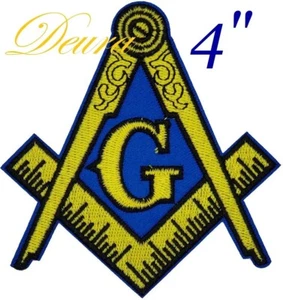 Masonic 4" Gold EMBROIDERED Sew or Iron-On Patch Freemason Square Compass Mason - Picture 1 of 1