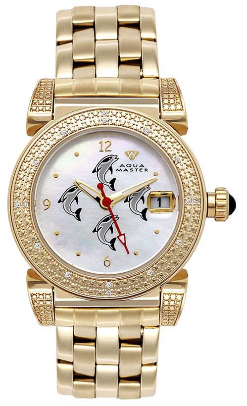 Aqua Master Women White Dial Gold-tone Stainless Steel .24ct. Diamonds Watch #88 - Image 1 of 1