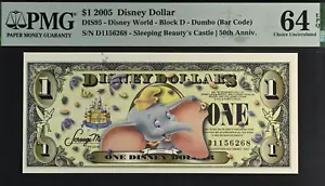 2005 $1 Disney Dollar Dumbo (con codice a barre) PMG 64 EPQ (DIS95) D1156268 - Foto 1 di 2