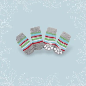 Pack of 4 Warm Breathable Knit Anti-Slip Colorful Stripes Dog Cat Socks 3 Sizes - Picture 1 of 4