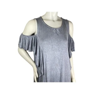 Grace & Lace Vintage Washed Ruffle Top Size M Gray Cold Shoulder - Picture 1 of 13