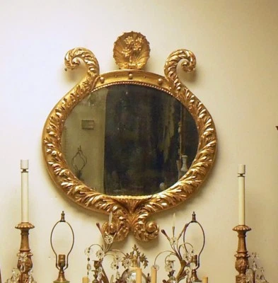 Increíble espejo de pared antiguo museo REGENCY dorado tallado concha hojas de acanto  Foto 1 de 4