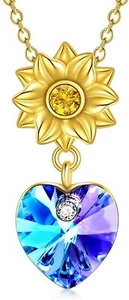 LOVELY 14k Gold Chain CZ Sunflower Heart Necklace for Women Gift Anniversary - Picture 1 of 4