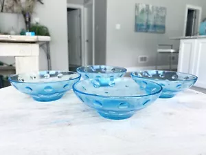 Vintage lot 4 Hazel Atlas Blue Glass 4.75 Capri Dots Dessert Dishes - Picture 1 of 11