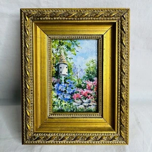 MINIATUR LANDSCHAFT Gemälde "VOGELHAUS" Landschaft ~ 2003 SIGNIERT Libby Eckert - Bild 1 von 11