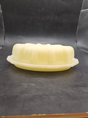 Ultra Rare Vintage Fenton Satin Custard Cactus Butter Dish - Image 1 of 4