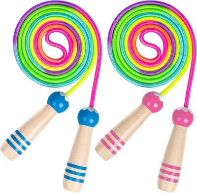 2 Stück Springseil Kinder, 250cm Verstellbares Springen Seil mit Holzgriff und  - Bild 1 von 4