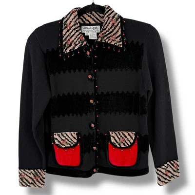 Cardigã Jack B rápido floral com miçangas suéter tamanho pequeno acabamento com estampa de animal pequeno - Imagem 1 de 4