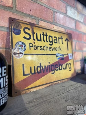 Stuttgart Porsche Sign Rusty Weathered Worn Germany Road Sign Street Porschewerk - Image 1 of 4