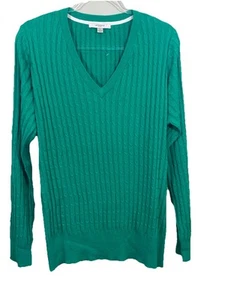 Liz Claiborne Womens XL Teal Cable Knit Cotton Pullover Sweater V Neck NEW - Picture 1 of 9
