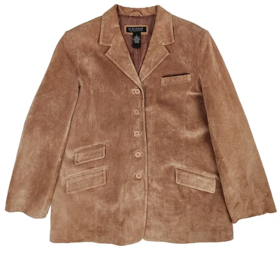 Dialogue Leather Jacket Blazer Suede Light Brown Size 14 Lined Flap Pocket - Image 1 of 4