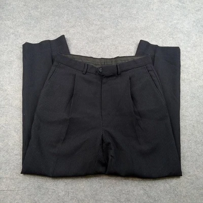 Pal Zileri Dress Pants Men 32 Black Wool Slacks Pinstripe Pleated Trouser Formal - Image 1 of 4