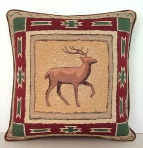 Elk w/ Southwestern Border- Elk's Brown Silhouette On Tan, Tapestry Pillow New - Picture 1 of 8