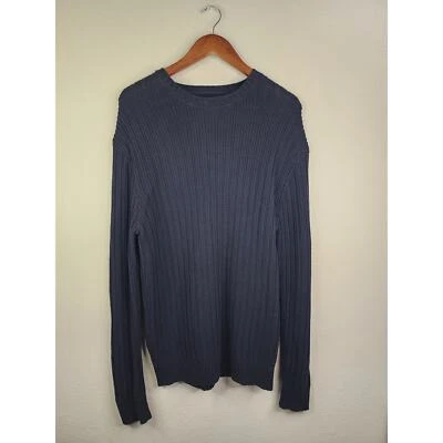 JACHS Men's Textured Knit Crewneck Sweater Classic Navy Long Sleeve Pullover - Image 1 of 4